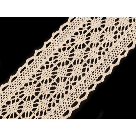 Dantelă bumbac croşetată, lățime 60 mm - Bej deschis (1 Metru) Dantelă bumbac croşetată, lățime 60 mm - Bej deschis (1 Metru)