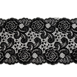 Dantelă elastică, lățime 15 cm - Negru (1 Metru)