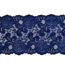 Dantelă elastică, lățime 15 cm - Albastru închis (1 Metru)
