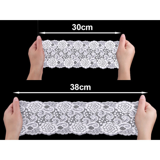 Dantelă elastică, lățime 15 cm - Negru (1 Metru) Dantelă elastică, lățime 15 cm - Negru (1 Metru)