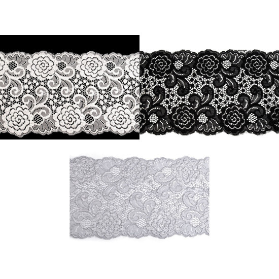 Dantelă elastică, lățime 15 cm - Negru (1 Metru) Dantelă elastică, lățime 15 cm - Negru (1 Metru)