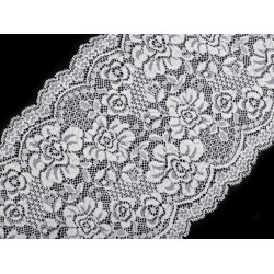 Dantelă elastică, lățime 18 cm - Alb (1 Metru)