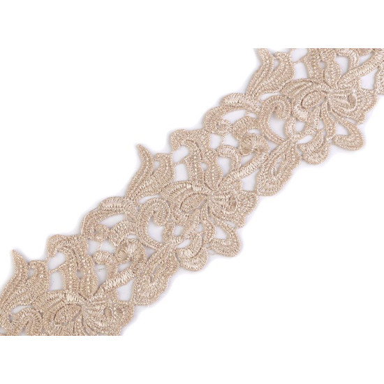 Dantelă brodată, lățime 70 - 75 mm - Crem foarte deschis (1 Metru) Dantelă brodată, lățime 70 - 75 mm - Crem foarte deschis (1 Metru)