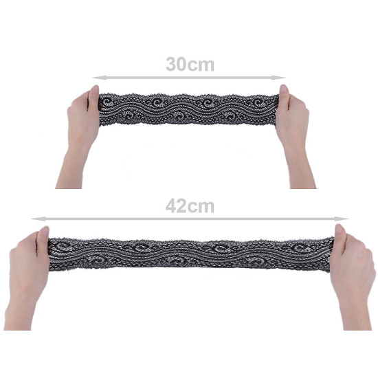 Dantelă elastică, lățime 65 mm - Negru (1 Metru) Dantelă elastică, lățime 65 mm - Negru (1 Metru)