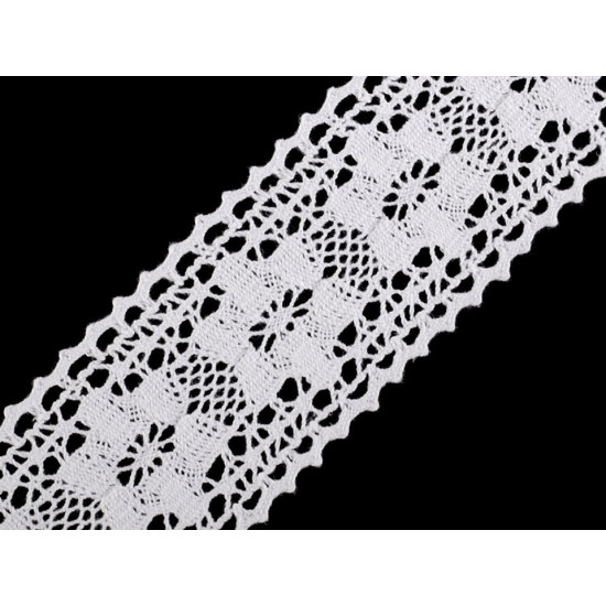 Dantelă bumbac croşetată, lățime 50 mm - Alb (1 Metru) Dantelă bumbac croşetată, lățime 50 mm - Alb (1 Metru)