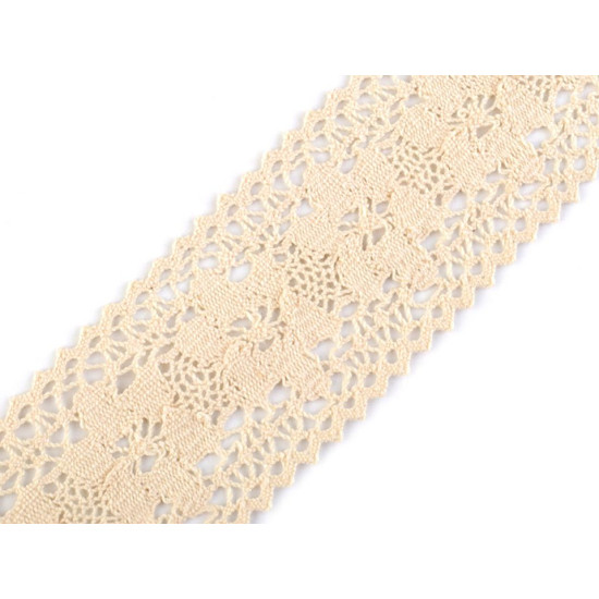 Dantelă bumbac croşetată, lățime 50 mm - Alb (1 Metru) Dantelă bumbac croşetată, lățime 50 mm - Alb (1 Metru)