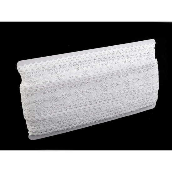 Dantelă bumbac croşetată, lățime 50 mm - Alb (1 Metru) Dantelă bumbac croşetată, lățime 50 mm - Alb (1 Metru)