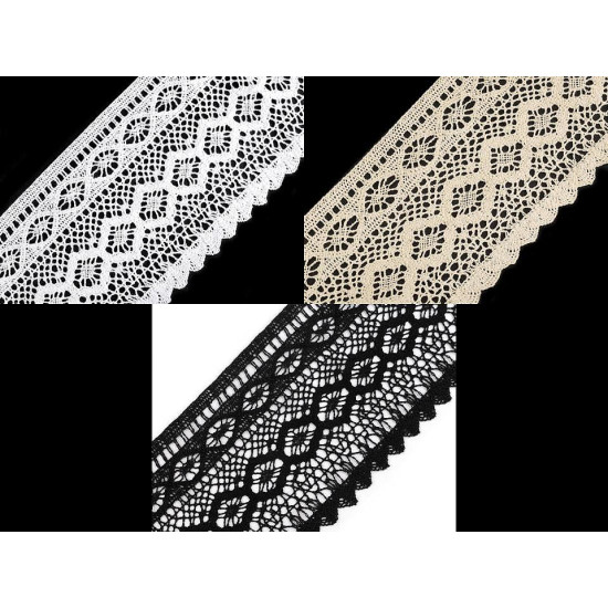 Dantelă bumbac croşetată, lățime 12,5 cm - Negru (1 Metru)