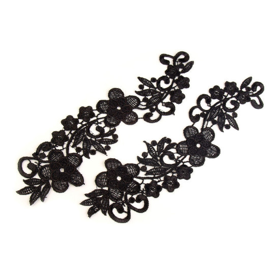 Aplicație din dantelă, 8x27 cm - Negru (8 Bucăți) Aplicație din dantelă, 8x27 cm - Negru (8 Bucăți)