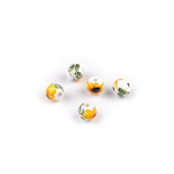 Mărgele porțelan, motiv floral, ø8 mm - Galben narcisă (25 Bucăți)