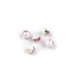 Mărgele porțelan, motiv floral, ø8 mm - Vișiniu fuchsia (100 Bucăți)