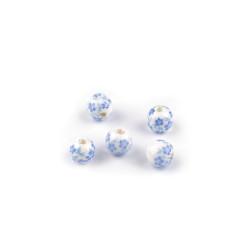 Mărgele porțelan, motiv floral, ø8 mm - Bleu nu-mă-uita (100 Bucăți)