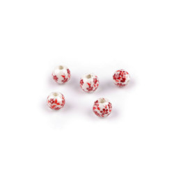 Mărgele porțelan, motiv floral, ø8 mm - Roșu (100 Bucăți)
