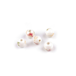 Mărgele porțelan, motiv floral, ø8 mm - Galben (100 Bucăți)