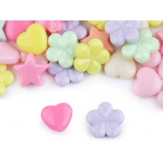 Mărgele plastic - stea, inimă, floare, 20 g - Mix (24 Saci) Mărgele plastic - stea, inimă, floare, 20 g - Mix (24 Saci)