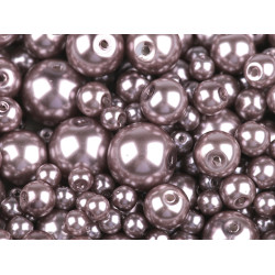 Perle sticlă lucioase, mix mărimi, ø4-12 mm - Roz vintage (50 Grame)