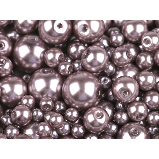 Perle sticlă lucioase, mix mărimi, ø4-12 mm - Mov deschis (50 Grame) Perle sticlă lucioase, mix mărimi, ø4-12 mm - Mov deschis (50 Grame)