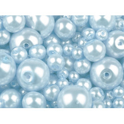 Perle sticlă lucioase, mix mărimi, ø4-12 mm - Bleu gheață (50 Grame)