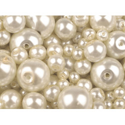 Perle sticlă lucioase, mix mărimi, ø4-12 mm - Crem foarte deschis (50 Grame)
