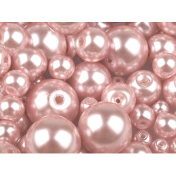Perle sticlă lucioase, mix mărimi, ø4-12 mm - Roz pudrat (50 Grame)