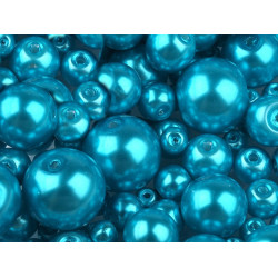 Perle sticlă lucioase, mix mărimi, ø4-12 mm - Turcoaz marin (50 Grame)
