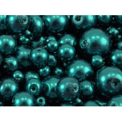 Perle sticlă lucioase, mix mărimi, ø4-12 mm - Verde albastrui (50 Grame)