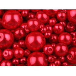 Perle sticlă lucioase, mix mărimi, ø4-12 mm - Roșu (50 Grame)