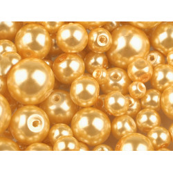 Perle sticlă lucioase, mix mărimi, ø4-12 mm - Auriu deschis (50 Grame)