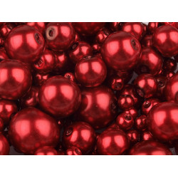 Perle sticlă lucioase, mix mărimi, ø4-12 mm - Roșu granat (50 Grame)