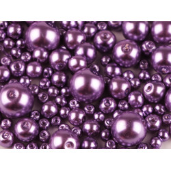 Perle sticlă lucioase, mix mărimi, ø4-12 mm - Violet (50 Grame)