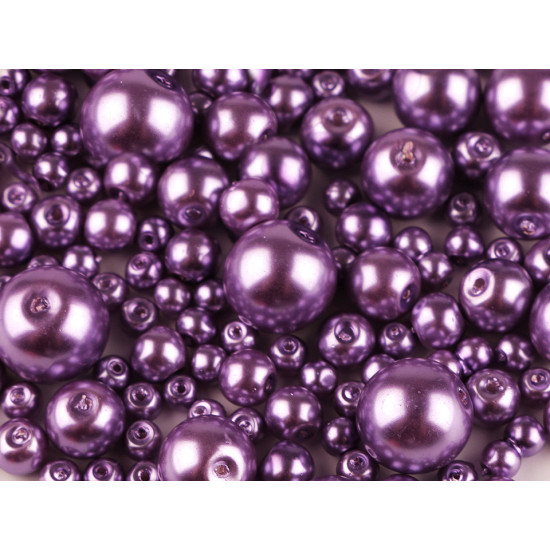 Perle sticlă lucioase, mix mărimi, ø4-12 mm - Mov deschis (50 Grame) Perle sticlă lucioase, mix mărimi, ø4-12 mm - Mov deschis (50 Grame)