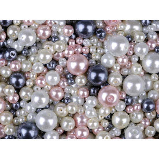 Perle sticlă lucioase, mix mărimi și culori, ø4-12 mm - Mix (500 Grame)