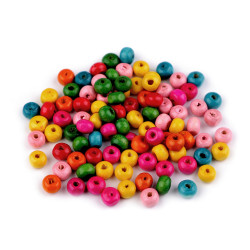 Mărgele din lemn colorate, ø6 mm - Mix (100 Grame)