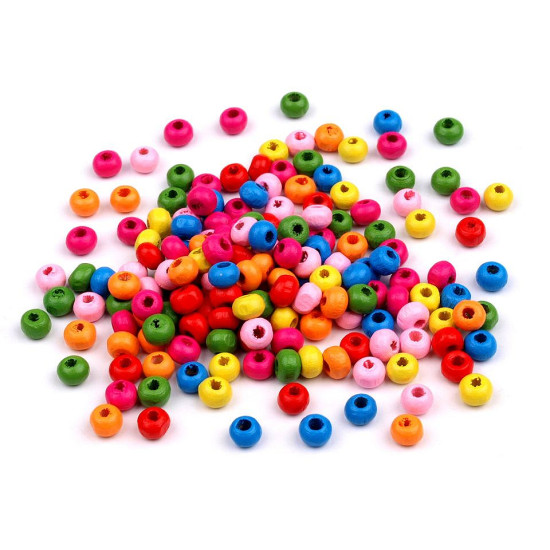 Mărgele din lemn colorate, ø5 mm - Mix (300 Grame) Mărgele din lemn colorate, ø5 mm - Mix (300 Grame)