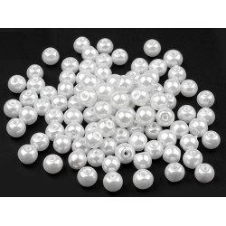 Perle sticlă lucioase, ø6 mm - Alb (1000 Grame)