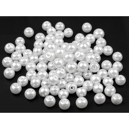Perle sticlă lucioase, ø6 mm - Alb (1000 Grame)