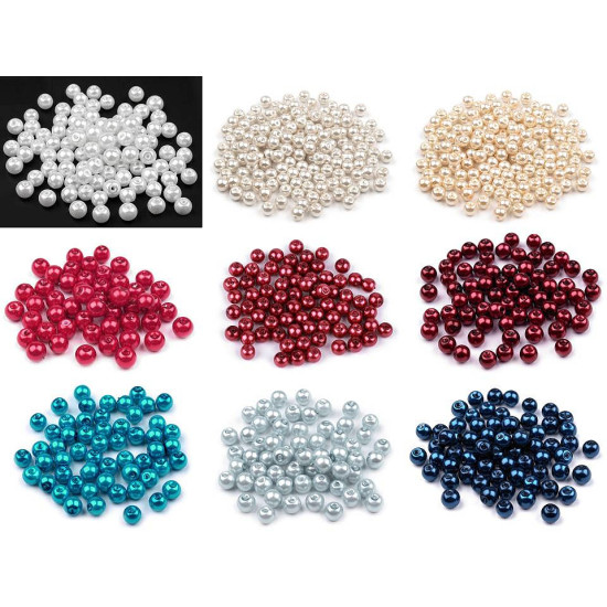 Perle sticlă lucioase, ø6 mm - Alb (1000 Grame)
