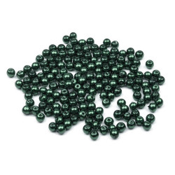 Perle sticlă lucioase, ø4 mm - Verde închis (250 Grame)