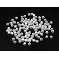 Perle sticlă lucioase, ø4 mm - Alb (250 Grame)