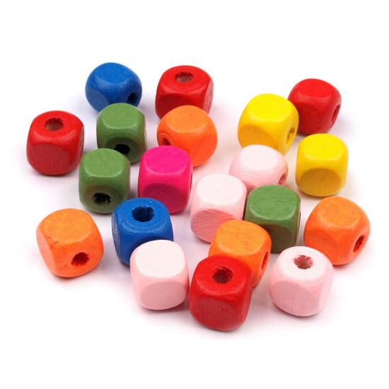 Mărgele cubice din lemn, 10x10 mm, cal a 2-a - Mix (100 Grame)