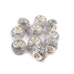 Mărgele plastic tip pandora, 9x14 mm - Argintiu (10 Bucăți)