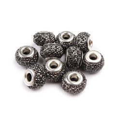 Mărgele plastic tip pandora, 9x14 mm - Gri hematit (10 Bucăți)