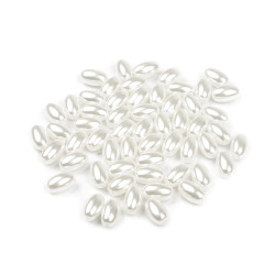 Perle ovale glance olive, 6x10 mm - Alb (10 Grame)