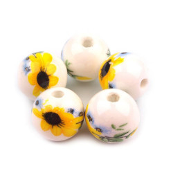 Mărgele porțelan, motiv floral, ø12 mm - Galben narcisă (10 Bucăți)