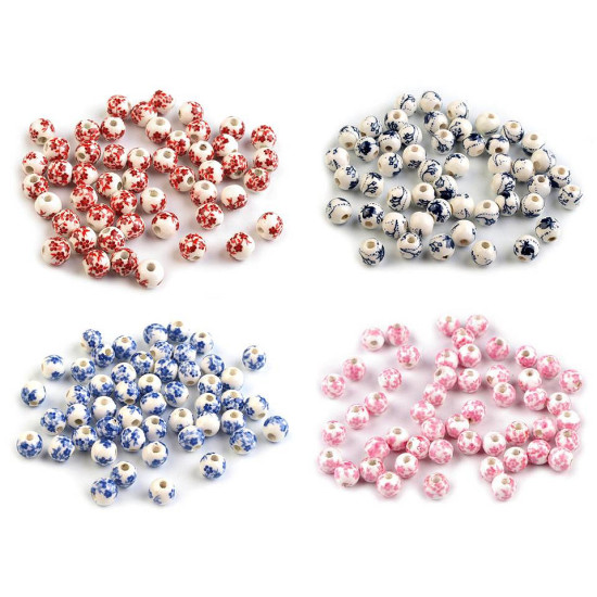 Mărgele porțelan, motiv floral, ø6 mm - Bleu gheață (10 Bucăți) Mărgele porțelan, motiv floral, ø6 mm - Bleu gheață (10 Bucăți)