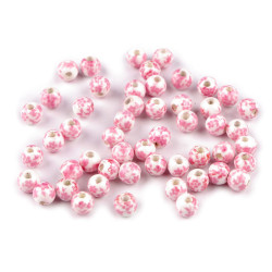 Mărgele porțelan, motiv floral, ø6 mm - Roz (10 Bucăți)