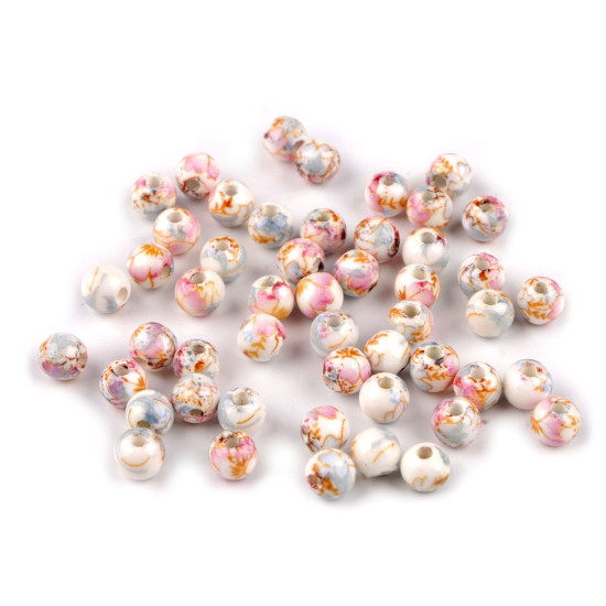 Mărgele porțelan, motiv floral, ø6 mm - Bleu gheață (10 Bucăți) Mărgele porțelan, motiv floral, ø6 mm - Bleu gheață (10 Bucăți)