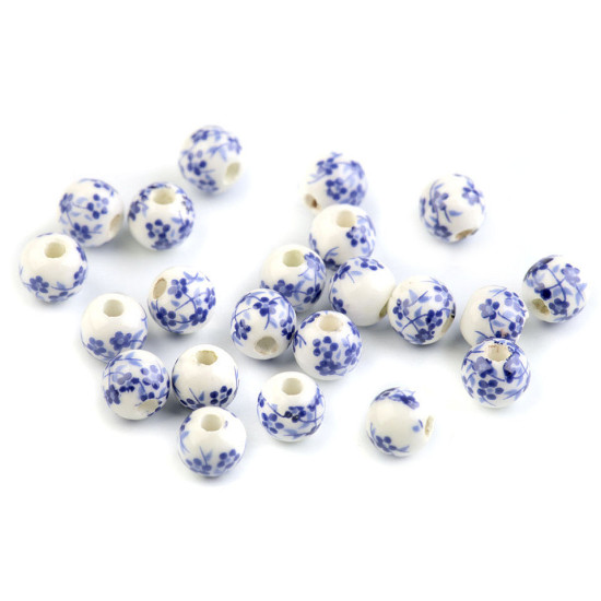 Mărgele porțelan, motiv floral, ø6 mm - Bleu gheață (10 Bucăți) Mărgele porțelan, motiv floral, ø6 mm - Bleu gheață (10 Bucăți)