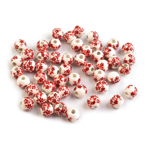Mărgele porțelan, motiv floral, ø6 mm - Bleu gheață (10 Bucăți) Mărgele porțelan, motiv floral, ø6 mm - Bleu gheață (10 Bucăți)