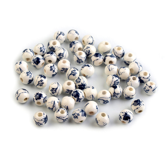 Mărgele porțelan, motiv floral, ø6 mm - Bleu gheață (10 Bucăți) Mărgele porțelan, motiv floral, ø6 mm - Bleu gheață (10 Bucăți)